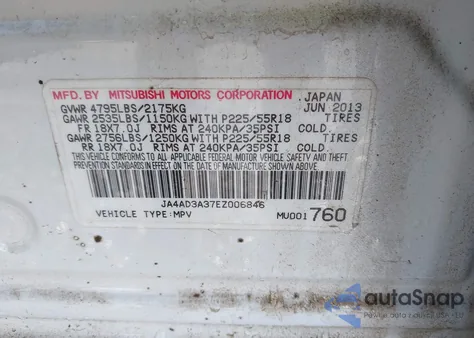 2014 Mitsubishi Outlander Se from USA, damaged, VIN JA4AD3A37EZ006846